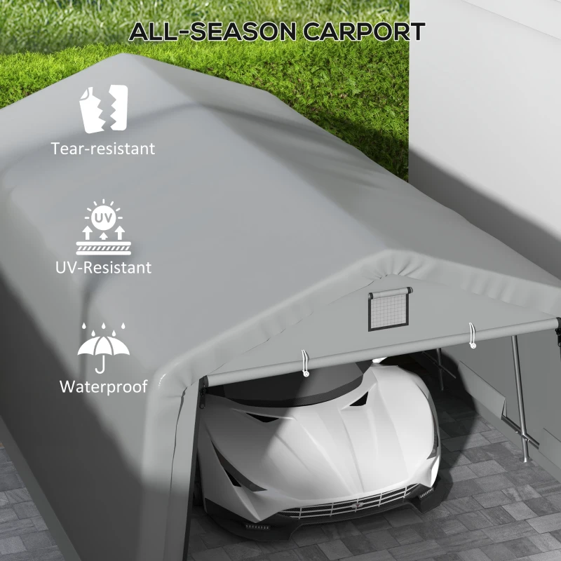 Outsunny Carport 12' x 20' Portable Garage, Heavy Duty Car Port Canopy with Ventilation Windows and Large Roll-up Door, Gray