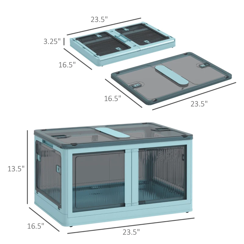 HOMCOM 3 Packs of Collapsible Stackable Storage Bins with Lids, Wheels, 18 Gal, Blue