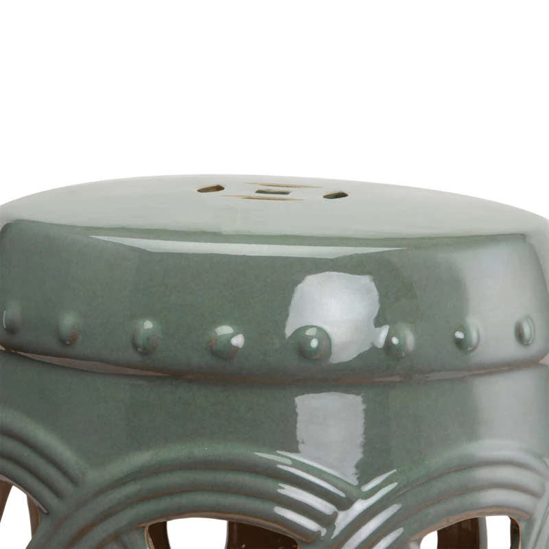Outsunny 14" x 17" Ceramic Garden Stool with Double-Coin Knotted Ring Design & Strong Glazed Material, Decorative Outdoor Stool, Home Collection, Green