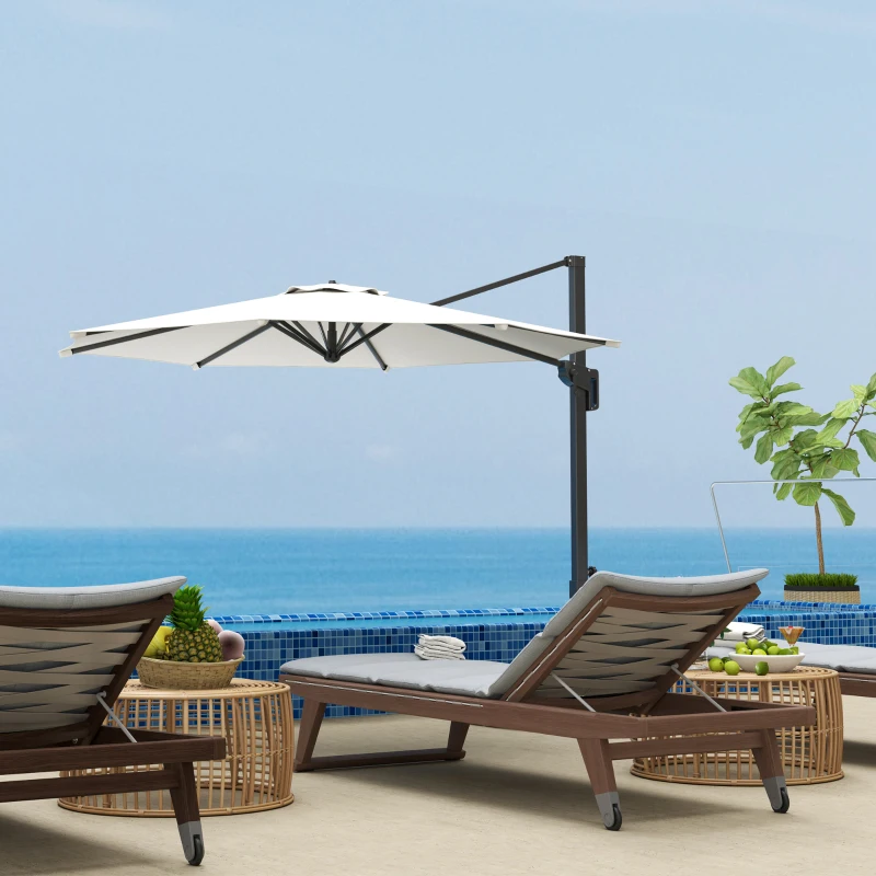 Outsunny 10' Offset Patio Umbrella Cantilever Umbrella with Aluminium Pole 360° Rotation and Tilt Adjustment, White