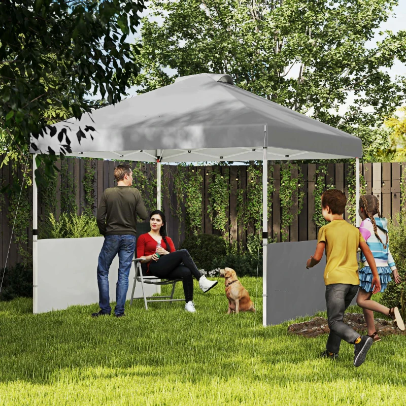 Outsunny 10' x 10' Pop Up Canopy Tent with 2 Half Sidewalls, UV50+ Instant Sun Shelter with Wheeled Carry Bag, Dark Gray