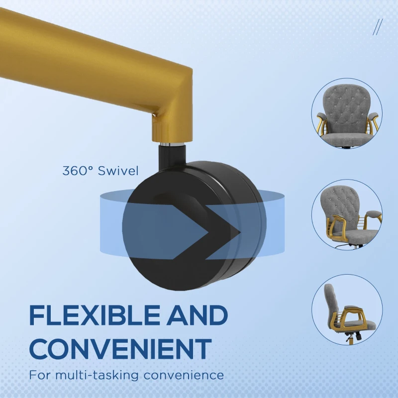 Vinsetto Velvet Office Desk Chair Button Tufted Vanity Chair with Swivel Wheels, Adjustable Height and Tilt Function, Grey