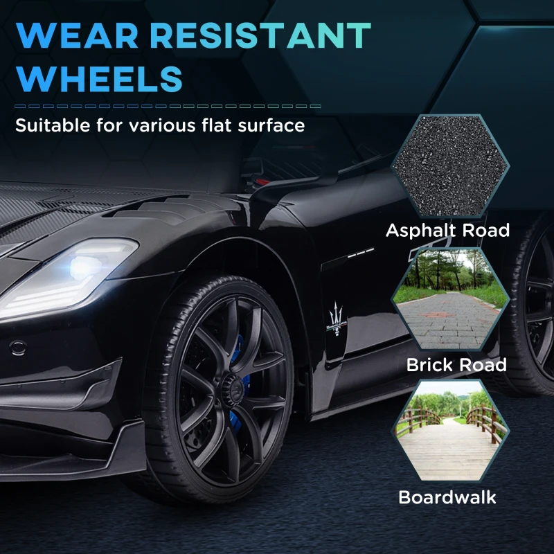 Qaba Maserati GT2 Licensed Ride On Car, 12V 3MPH Battery Powered Electric Car w/ Shock-Absorbers, Auxiliary Wheels, Black