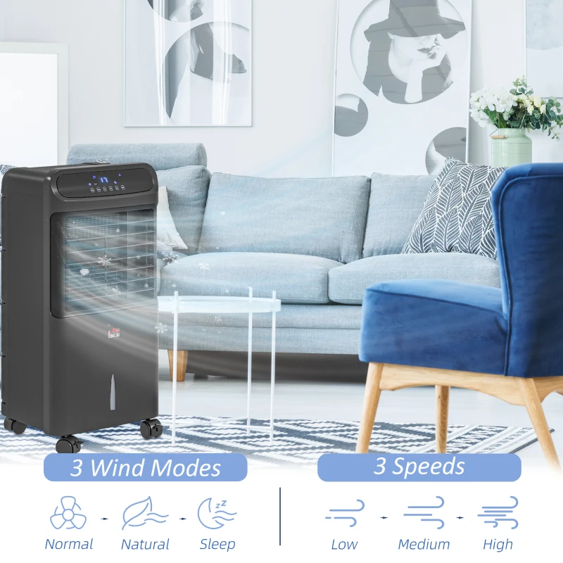 HOMCOM 3-In-1 Ice Cooling Fan, Mobile Evaporative Air Cooler with Remote, Timer, Oscillating for Home Office, Bedroom, Black