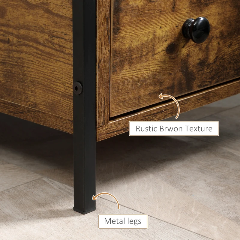 HOMCOM Side Table with 2 Drawers and Storage Shelf, Narrow End Table Nightstand with Metal Frame for Small Spaces, Rustic Brown