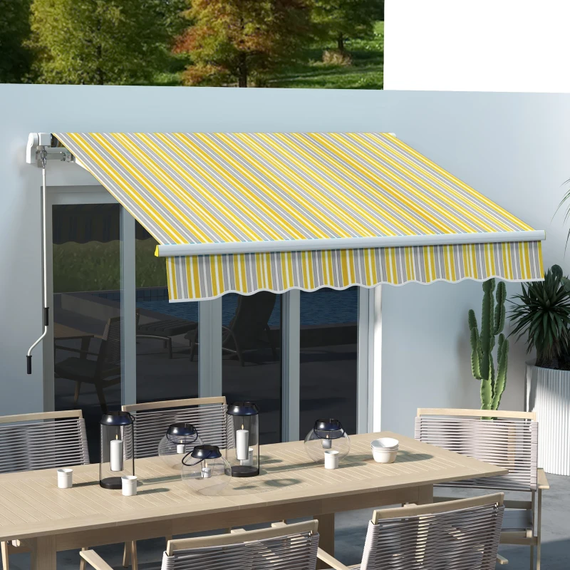 Outsunny 8' x 6.5' Manual Retractable Awning with LED Lights, Aluminum Sun Canopies for Patio Door Window, Yellow and Grey
