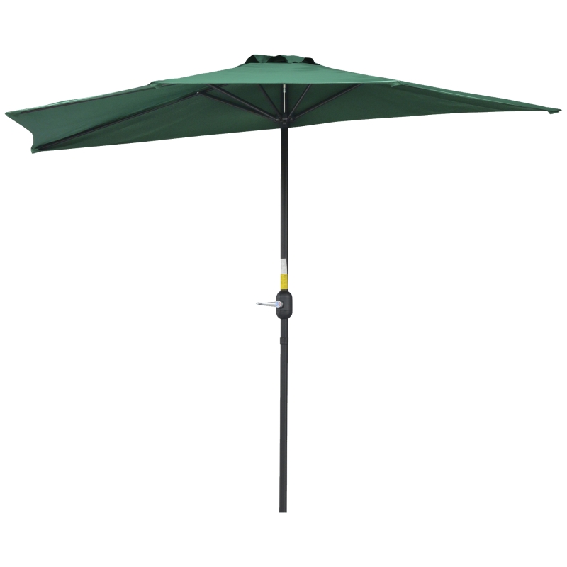 Outsunny 9ft Half Round Umbrella Outdoor Balcony Parasol Patio Garden Outdoor Window Sun Shade w/  5 Ribs Dark Green
