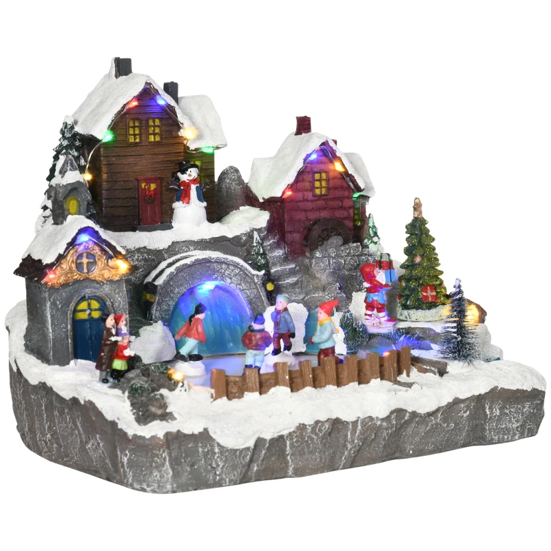 HOMCOM Christmas Village, Skating Pond Animated Winter Wonderland Set with Multicolored LED Light, Plug-In Christmas Decoration