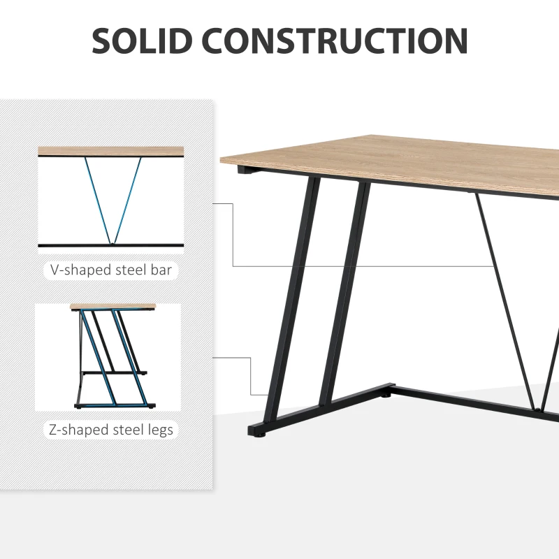 HOMCOM Home Office Computer Desk, Writing Desk, Laptop Table with Z-Shaped Metal Frame, V-Shaped Support Bar, and MDF Tabletop, Black