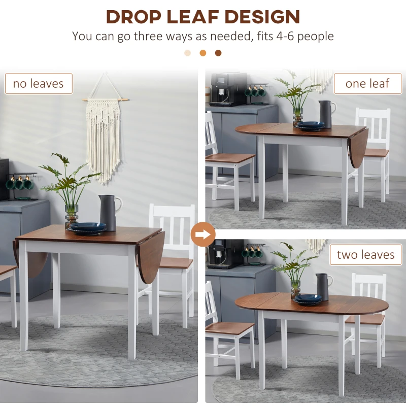 HOMCOM Solid Wood Kitchen Table, Drop Leaf Tables for Small Spaces, Folding Dining Table, Brown