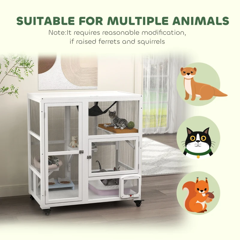 PawHut Cat House, Indoor Cat Enclosure on Wheels with Openable Top, 39", White