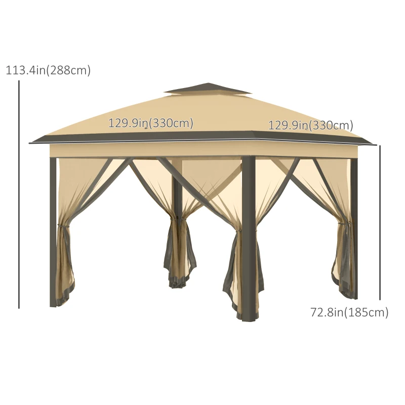 Outsunny 11' x 11' Pop Up Canopy, Double Roof Foldable Canopy Tent with Zipper Mesh Sidewalls, Height Adjustable and Carrying Bag, Event Tent for Patio Garden Backyard, Beige