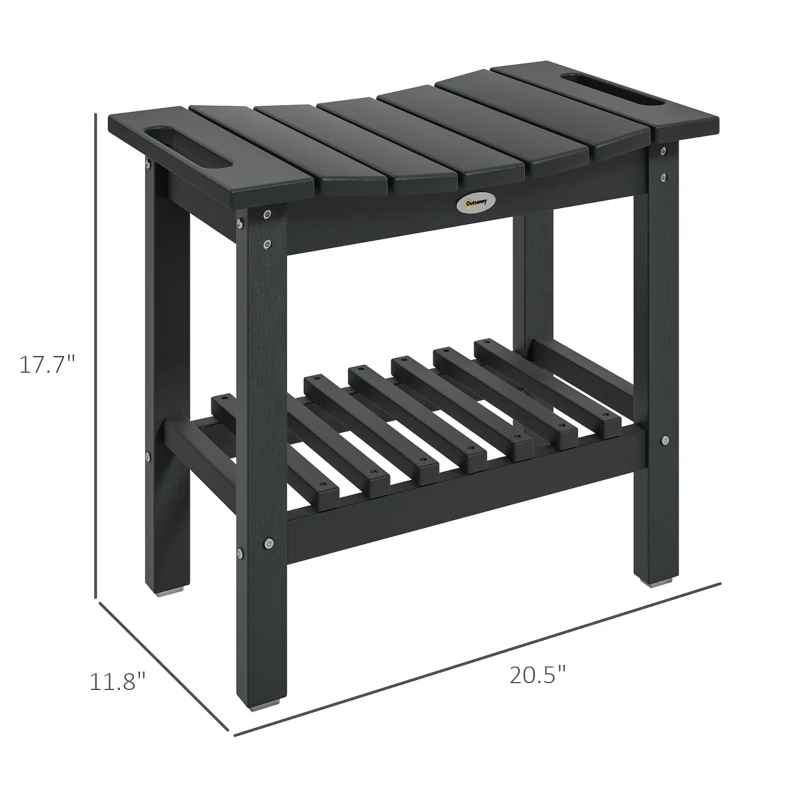 Outsunny HDPE Shower Bench, Waterproof Shower Stool with Handle, Storage Shelf, Non-Slip Pads for Indoor Outdoor, Black