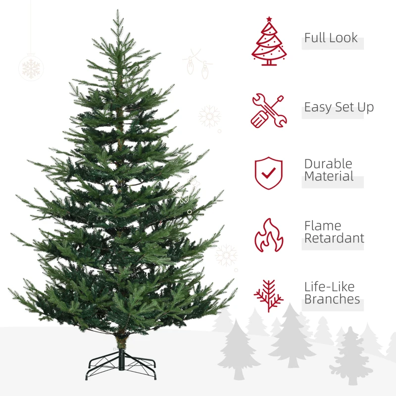 HOMCOM 7.5ft Large Christmas Tree with Metal Base, 1218 molded and layered branch tips, for Indoor Use, Green