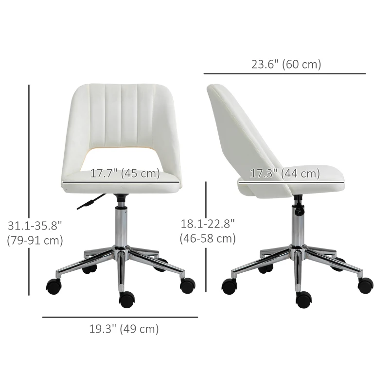 Vinsetto Mid Back Office Chair Velvet Fabric Swivel Scallop Shape Computer Desk Chair, Cream White
