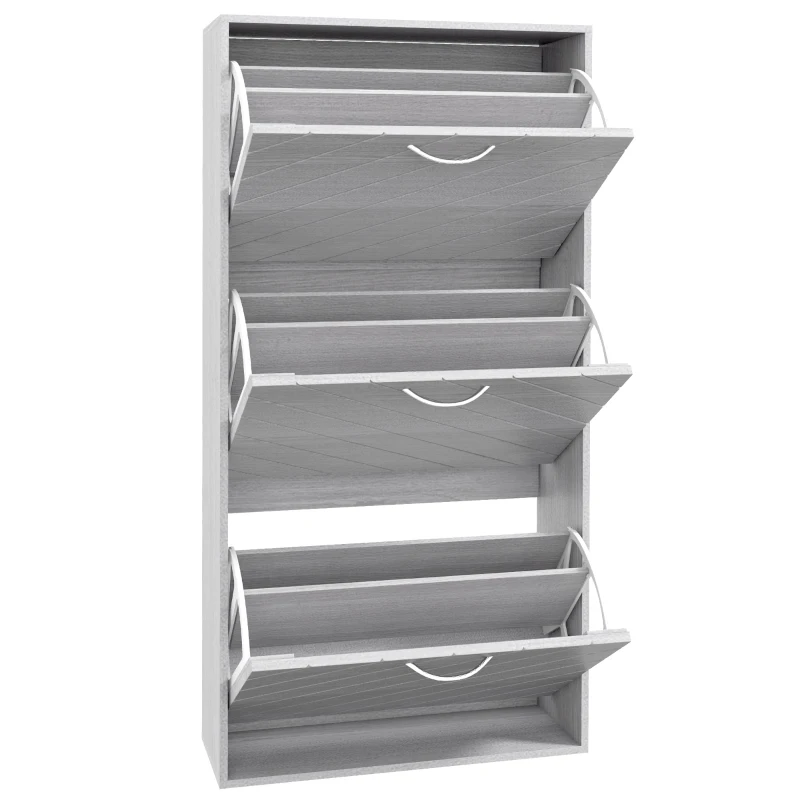 HOMCOM Shoe Storage Cabinet with 3 Flip Drawers, Narrow and Slim, 12 Pair of Shoes Organizer for Hallway, Entryway