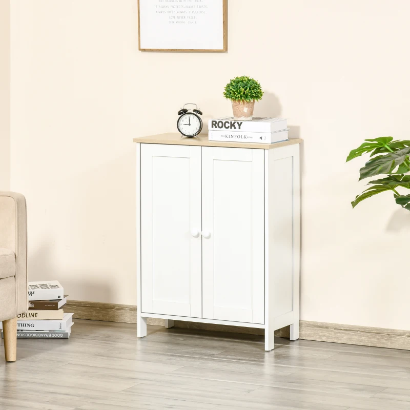 HOMCOM Buffet Cabinet with Storage, Modern Bathroom Floor Cabinet, Sideboard Buffet with 2 Adjustable Shelves and 2 Doors for Kitchen, Living Room, Dining Room, White