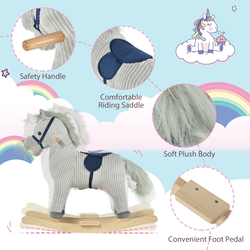 Qaba Kids Rocking Horse Plush Ride on Horse Toddle Rocker for 36-72 Months