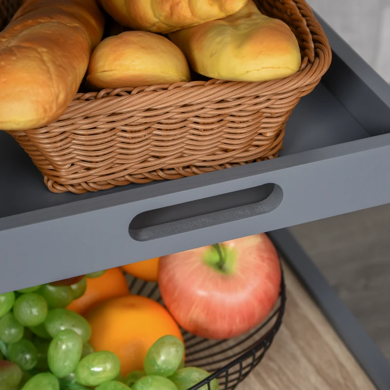 HOMCOM Kitchen Island Rolling Trolley Utility Serving Cart with Drawer  Grey