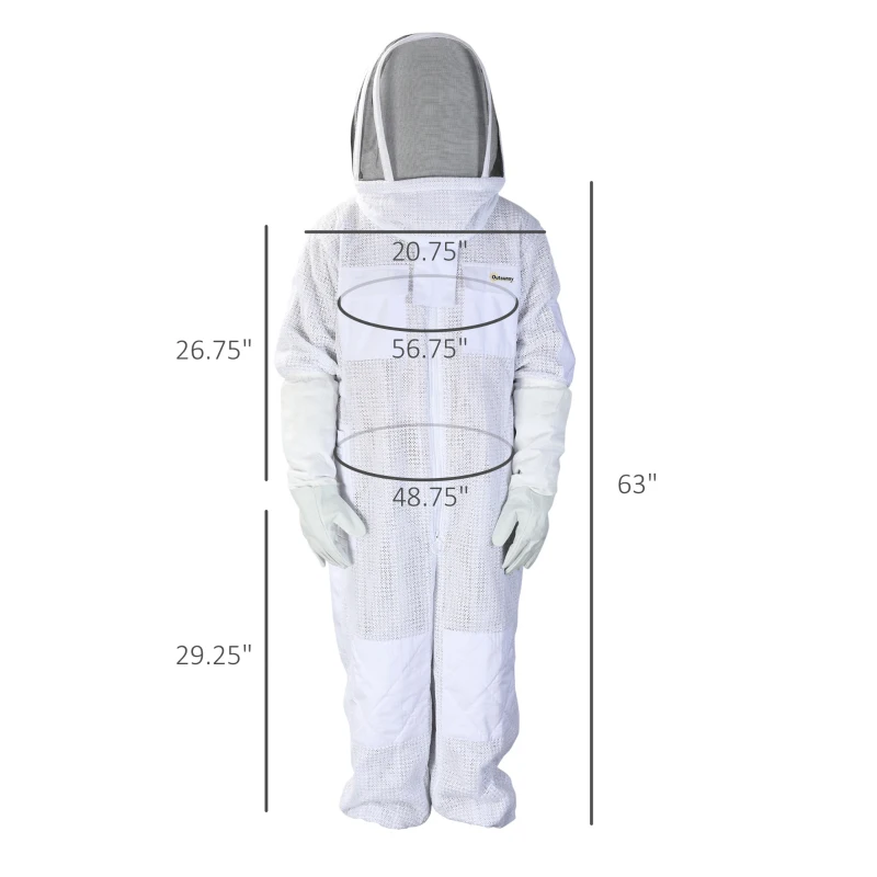 Outsunny Full Body Beekeeping Suit, Men & Women, Veil, Gloves, XXL