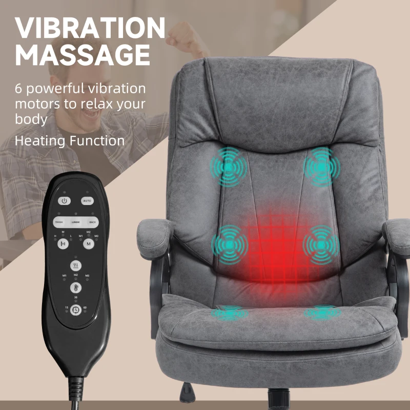 HOMCOM 6 Point Vibration Massage Office Chair with Heat, Microfibre Fabric Comfy Computer Desk Chair, Charcoal Gray