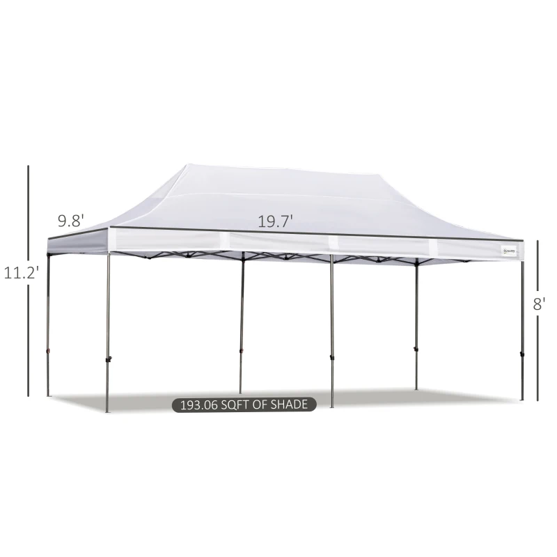 Outsunny 10' x 20' Pop Up Canopy Tent with Sidewalls & Doors, Instant Tents for Parties with Wheeled Carry Bag, Height Adjustable, for Outdoor, Garden, Patio, White
