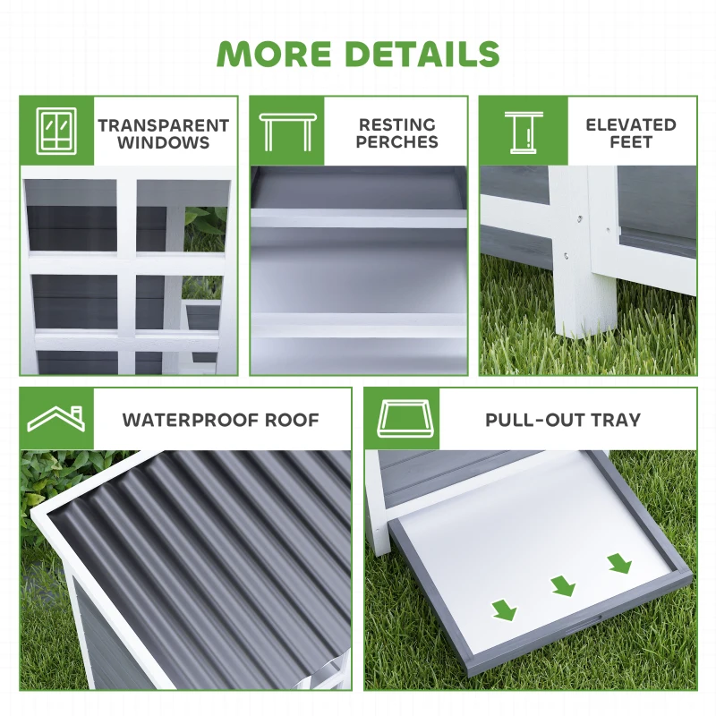 PawHut Wooden Chicken Coop with Nesting Box, Pull-Out Tray, Waterproof Roof, 39" Chicken House for 4-6 Chickens, Rabbits