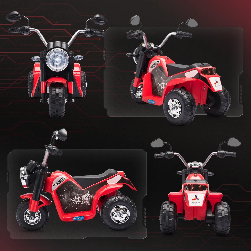 Aosom Electric Motorcycle for Kids, 6V Battery Powered Ride-On Dirt Bike 3-Wheels Motorbike with Horn Headlights Realistic Sounds Speed for 18 - 36 Months Red