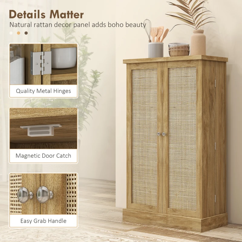 HOMCOM 41" Rattan Kitchen Pantry Storage Cabinet, Food Pantry Cabinet with Adjustable Shelves 12 Spice Racks, Natural