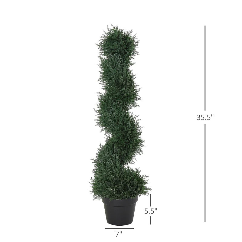 Outsunny 35.5" Topiary Trees Artificial Faux Fakes Spiral Plant Green Cedar Tree Indoor Decor with Nursery Pot