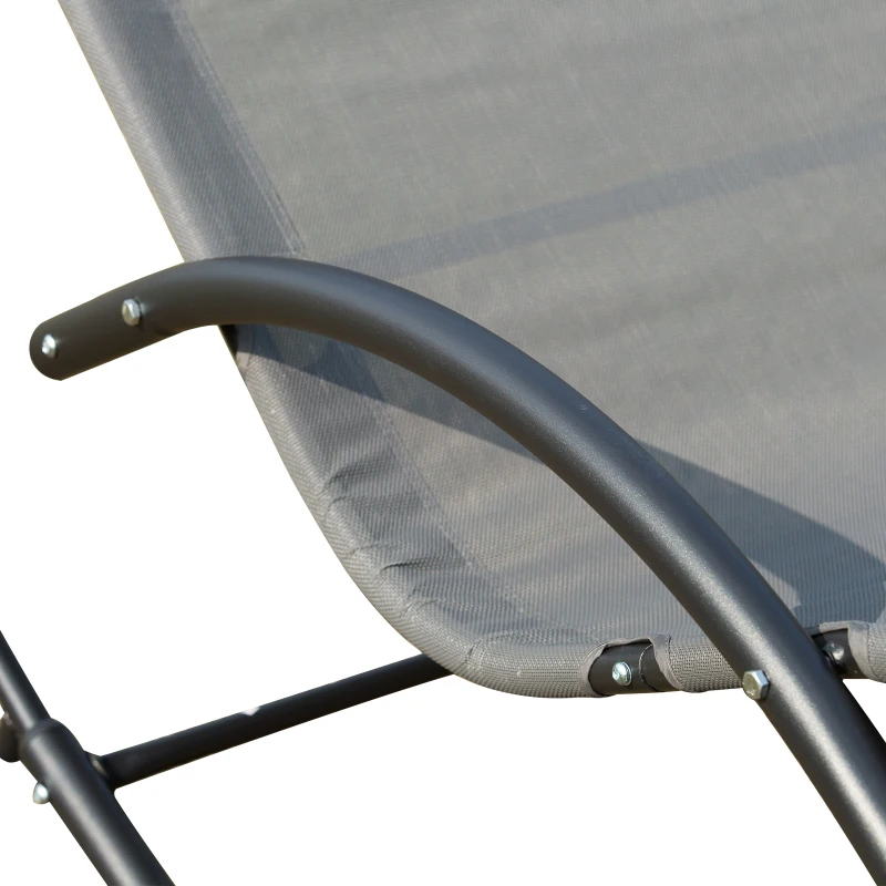 Outsunny Double Chaise Lounger Garden Rocker Sun Bed Outdoor Hammock Chair Texteline with Pillow Grey