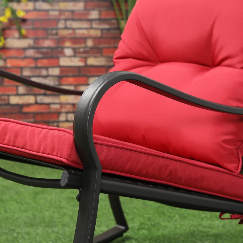 Outsunny 3 Pieces Patio Wicker Rocking Chairs Table Set, Outdoor PE Rattan Furniture with 2 Rockers & 1 Coffee Table w/ Padded Cushions for Deck, Backyard, Garden, Red