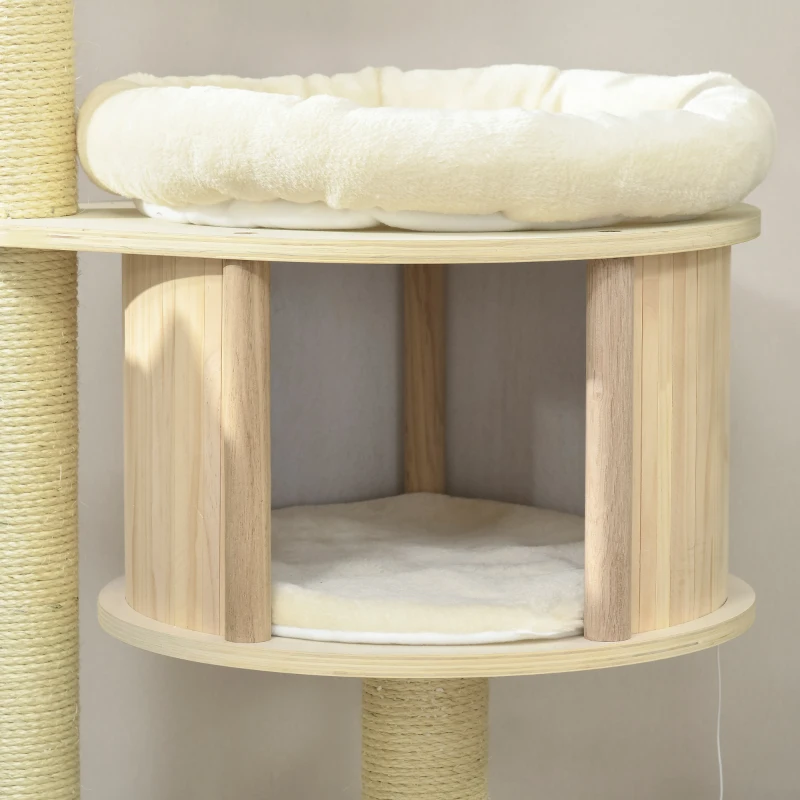 PawHut Cat Tree, 3 Level Cat Tower with Scratching Posts, Bed, Condo, Badminton Toys, for Multiple Kittens