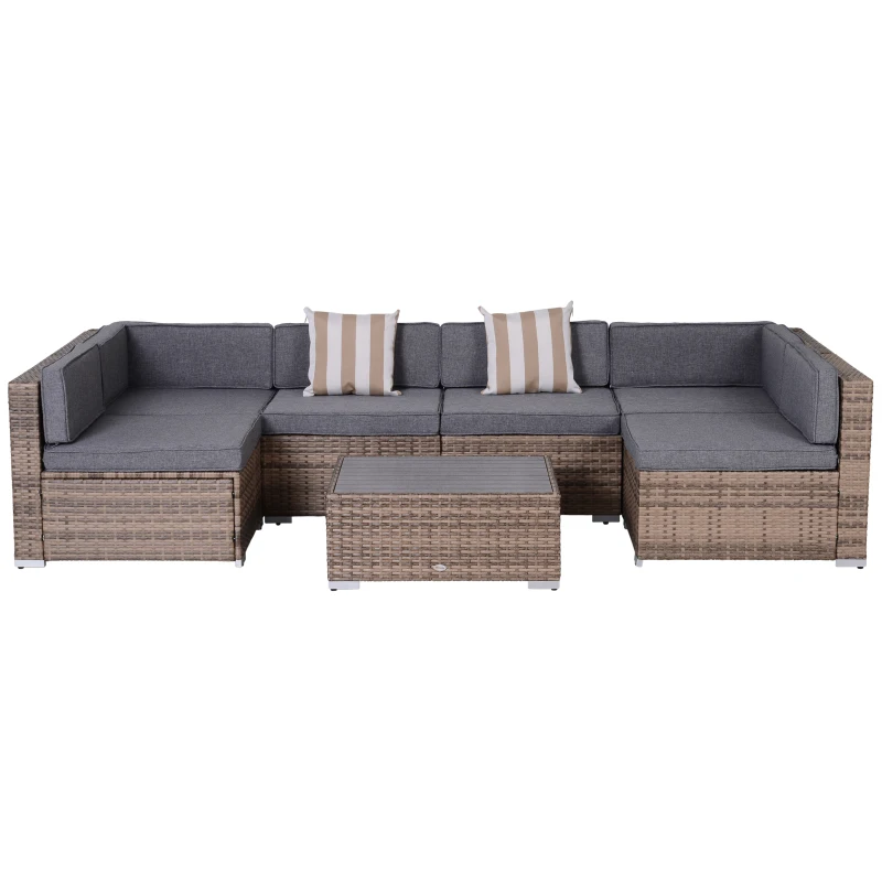 Outsunny Modern Rattan Patio Furniture Set, 7-Piece Outdoor Wicker Sofa Set with Cushions for Home & Family Gatherings, Gray
