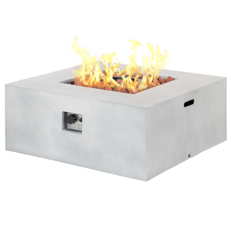 Outsunny 36" Firepit Table for Outside, 50,000 BTU Large Rectangular Stone Gas Firepit with Lava Rocks & Rain Cover, Fits 20lb Tank, Gray
