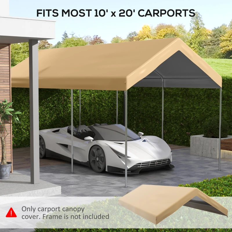 Outsunny 10 x 20ft Carport Replacement Canopy, UV Resistant Garage Car Cover with Ball Bungee Cords, Beige