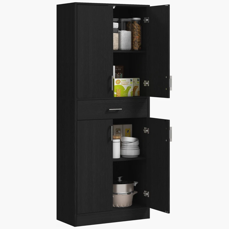 HOMCOM 71" Kitchen Cabinet with Drawer and Adjustable Shelf, Freestanding Tall Kitchen Pantry, Distressed Black