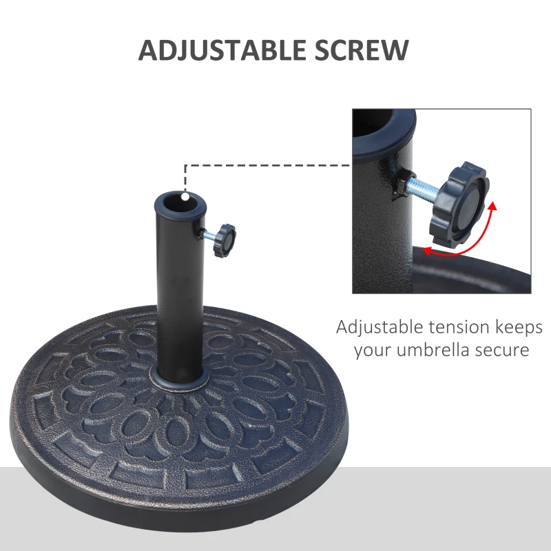 Outsunny 26 lbs Resin Round Umbrella Base Stand Market Parasol Holder with Beautiful Decorative Pattern, for Φ1.5", Φ1.89" Pole, for Lawn, Deck, Backyard, Garden, Bronze