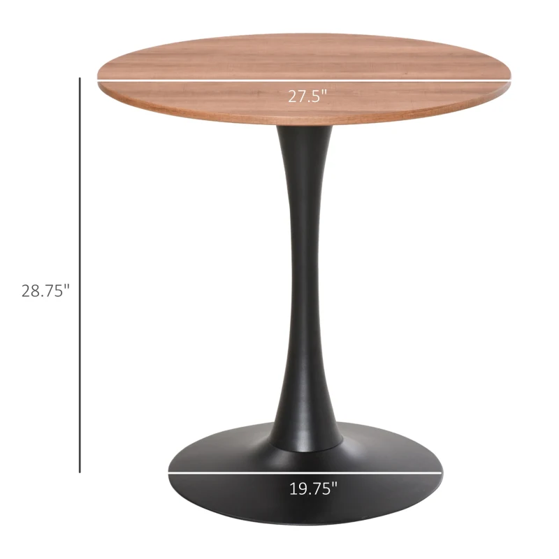 HOMCOM 27.5" Round Dining Table with Metal Pedestal Base for Living Room, Natural Wood/Black