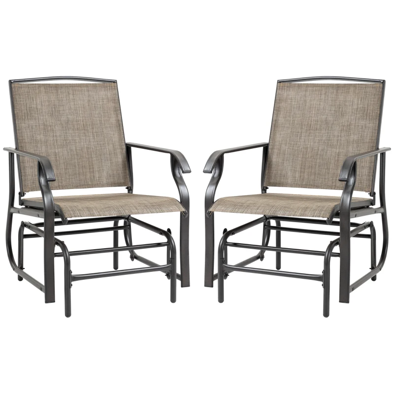 Outsunny 2 Piece Glider Set, Outdoor Swing Chairs, Patio Rocking Armchairs with Breathable Mesh Fabric, Steel Frame for Garden, Backyard, Patio, Dark, Brown/Khaki