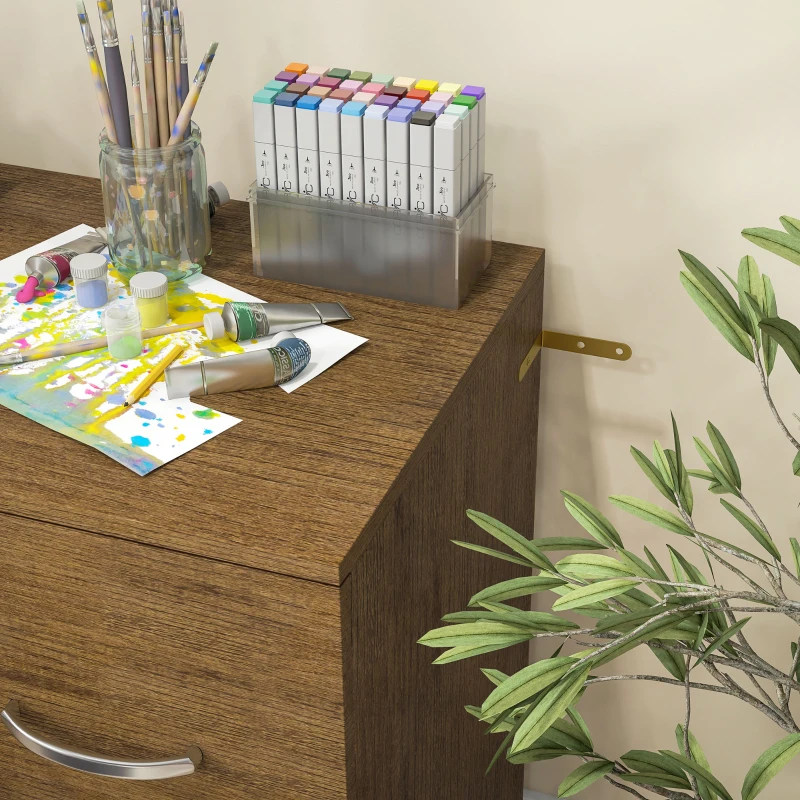 Vinsetto 2 Drawer File Cabinet with Lock, Office Filing Cabinet, Hanging Bar for Letter Size, Home Office, Light Brown