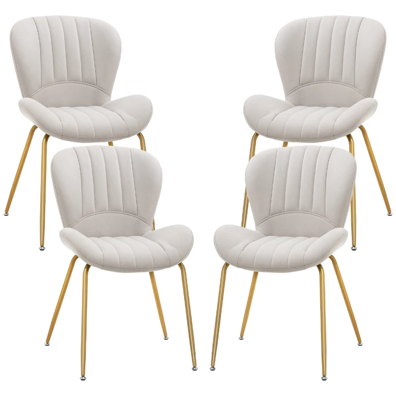 HOMCOM Dining Chairs Set of 4, Modern Accent Chair with Cushioned Backrest, Upholstery for Living Room, Cream White