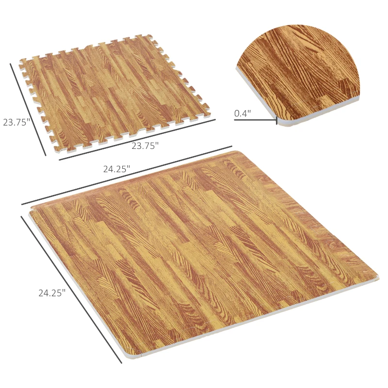 HOMCOM Soft Wood Grain EVA Foam Interlocking Floor Mats 72 Square Feet Exercise Workout Mat Kid Play Mat 18pcs (Dark Wood Grain)