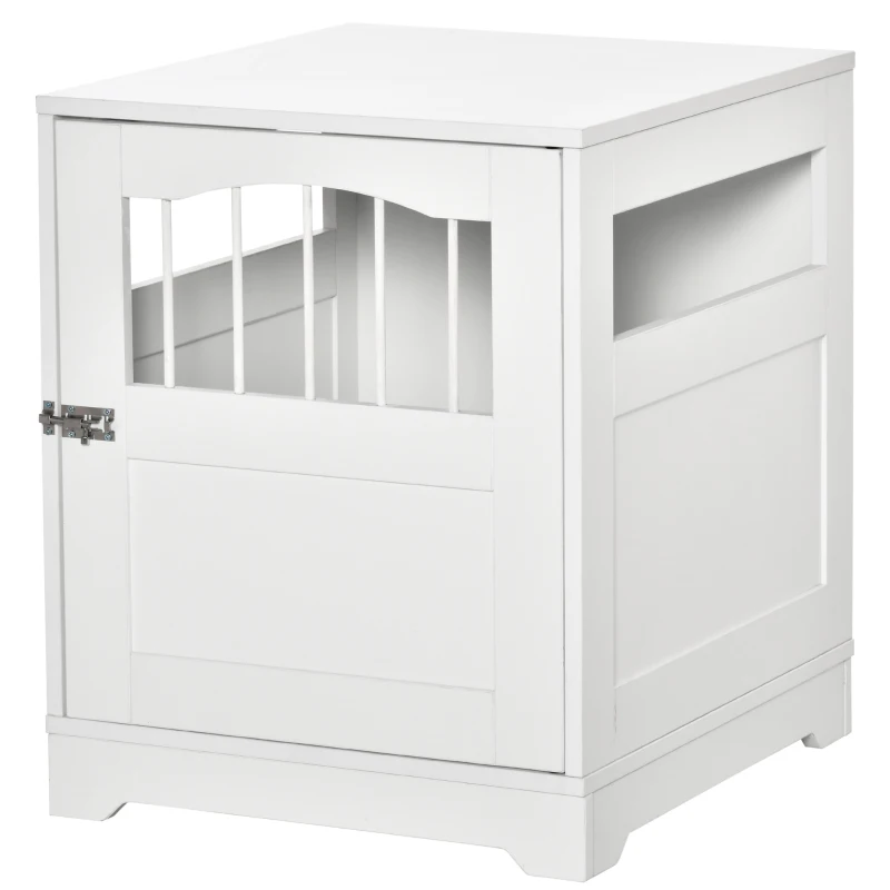 PawHut Furniture Style Dog Crate, Wooden End Table Pet Kennel with Lockable Door for Small Medium Dog Indoor Puppy Cage, White