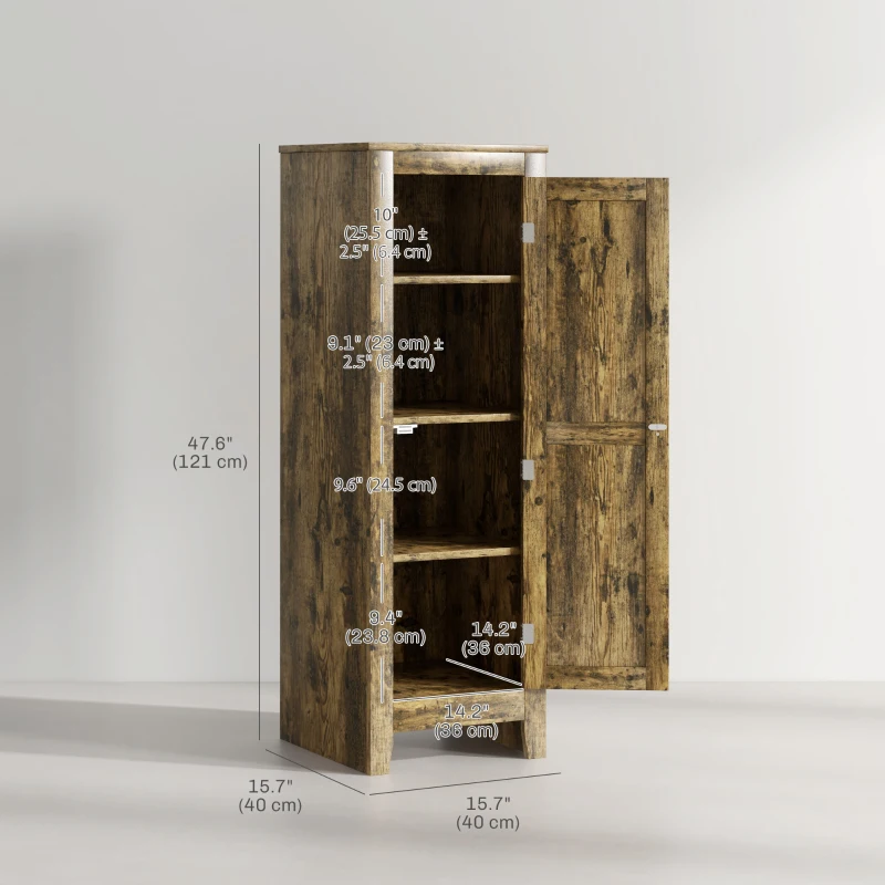 HOMCOM Kitchen Pantry Storage Cabinet with Adjustable Shelves, Small Storage Cabinet with Door and Shelves, Rustic Brown