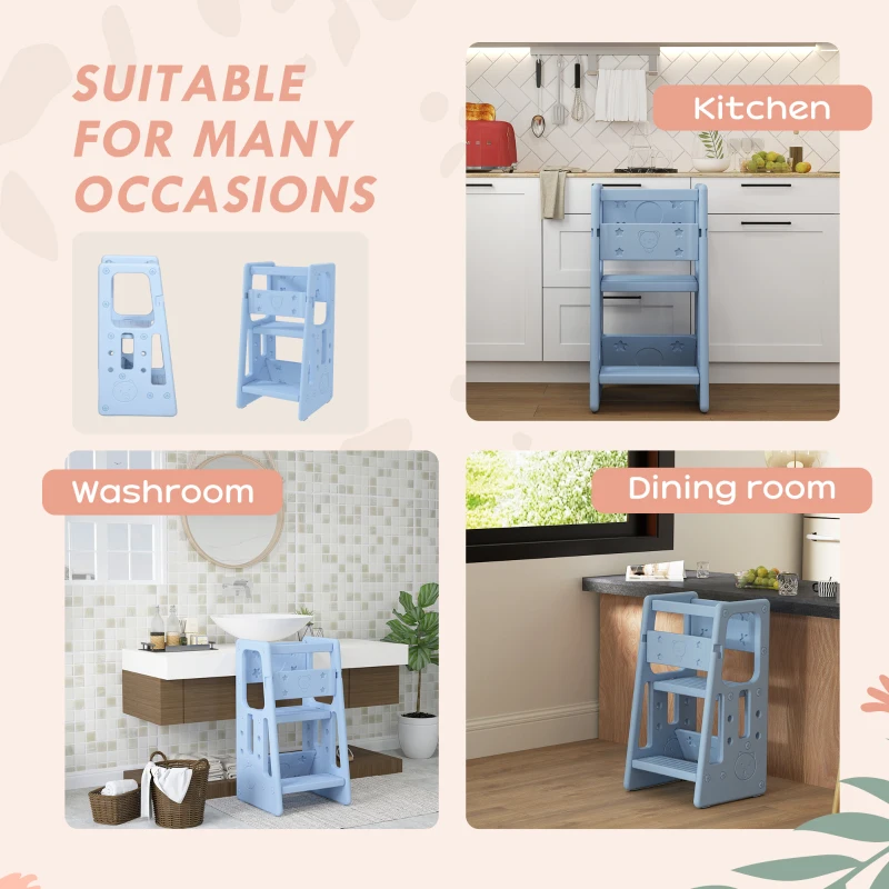 Outsunny Kids Step Stool Adjustable Standing Platform Light Blue