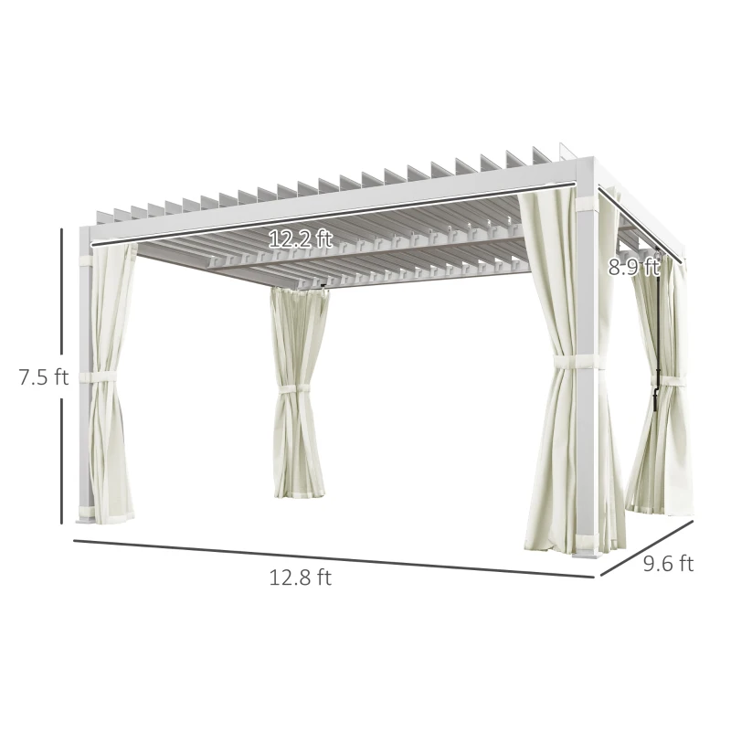 Outsunny 10' x 13' Outdoor Retractable Pergola w/ Sun Shade Aluminum Louvered Top, Pergola w/ Canopy, Curtains, Netting, Cream