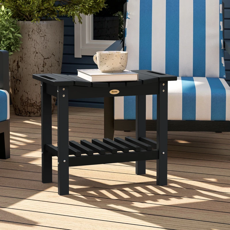 Outsunny HDPE Shower Bench, Waterproof Shower Stool with Handle, Storage Shelf, Non-Slip Pads for Indoor Outdoor, Black