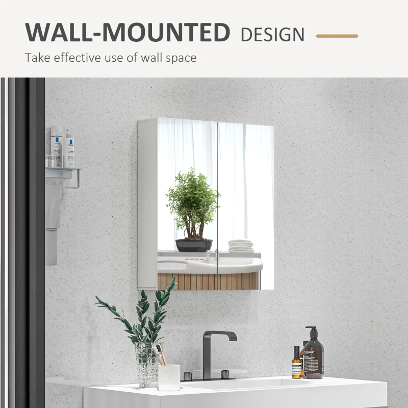 kleankin Wall Mounted Mirror Cabinet, Bathroom Medicine Cabinet with Mirror, 2 Doors, Adjustable Shelf and Soft Close Mechanism