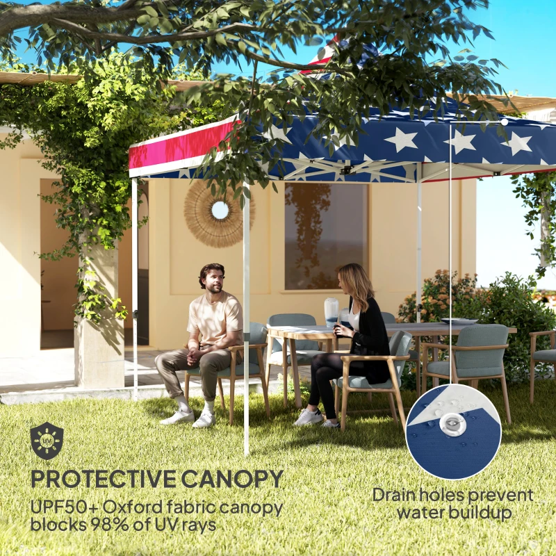 Outsunny 10' x 10' Heavy Duty Pop Up Canopy Tent with Sidewall, UPF50+ Instant Sun Shelter with Storage Pockets, American Flag